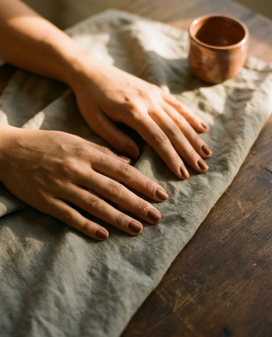Manicura terminada — primer plano de uñas con diseño artesanal